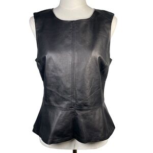 TRINA TURK Tatyana Leather Peplum Tank Full Back Zip Black Size 10